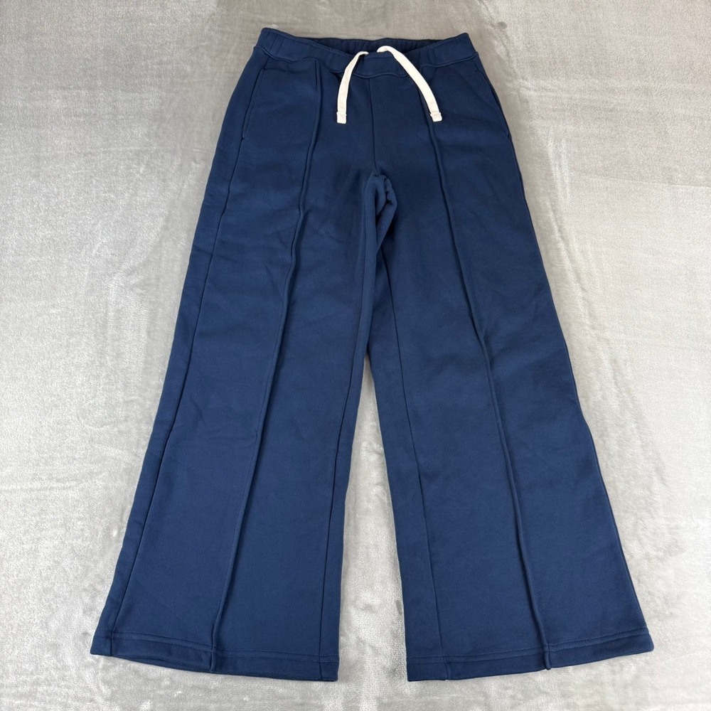 American Giant Pintuck Flare Pants Womens Medium Pageant Blue Wide $125 USA NWOT